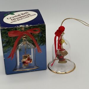 Giftco Crystal Bell Vintage Ornament Ice Skating Mouse Real Gold Trim 3” in Box